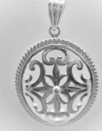 Rhodium plated 925 sterling silver oval pendant Approx size  37mm x 23mm