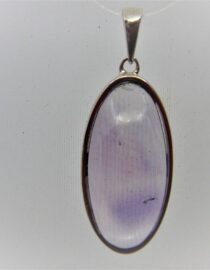 Rhodium plated 925 sterling silver pendant set with natural Rose de France [Pink Amethyst] Size approx 23mm x 12mm