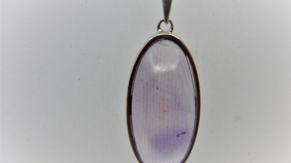 Rhodium plated 925 sterling silver pendant set with natural Rose de France [Pink Amethyst] Size approx 23mm x 12mm