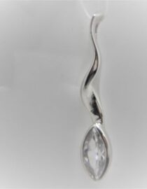 Rhodium plated 925 sterling silver pendant pendant set with one cubic zirconia  Approx size  46mm x 9mm