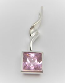 Rhodium plated 925 sterling silver pendant set with pink CZ approx 37mm x 11mm