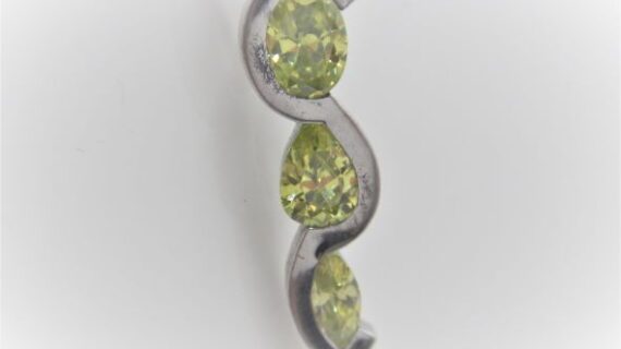 Rhodium plated 925 sterling silver pendant set with Light green cubic zirconia Approx size  31mm long