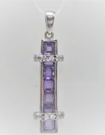 Rhodium plated 925 sterling silver pendant with natural Amethyst & cubic zirconia Approx size  38mm x 10mm