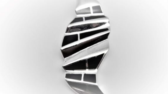 Rhodium plated 925 sterling silver pendant with black enamel  36 X 15.5 MM