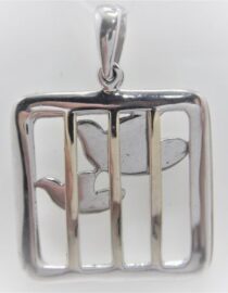 Rhodium plated 925 sterling silver BIRD IN CAGE pendant  Approx size  24mm x 24mm