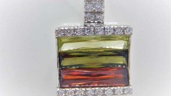 Rhodium plated 925 sterling silver pendant with white & coloured cubic zirconia Approx size 30mm x 21.5mm