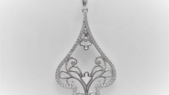 Rhodium plated 925 sterling silver pendant set with white cubic zirconia Approx size  55mm x 28mm
