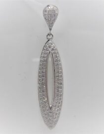 Rhodium plated 925 sterling silver pendant set with white cubic zirconia Approx size  44mm x 9mm Matching earrings available