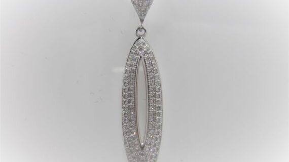 Rhodium plated 925 sterling silver pendant set with white cubic zirconia Approx size  44mm x 9mm Matching earrings available