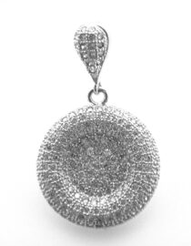 Rhodium plated 925 sterling silver pendant set with white cubic zirconia Approx size  18mm diam Matching earrings available