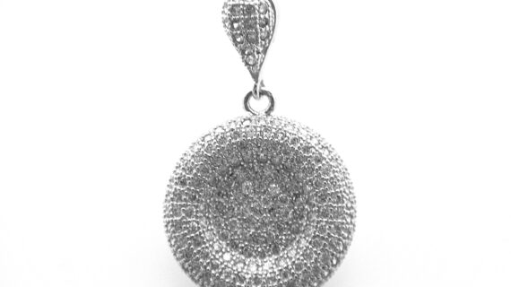 Rhodium plated 925 sterling silver pendant set with white cubic zirconia Approx size  18mm diam Matching earrings available