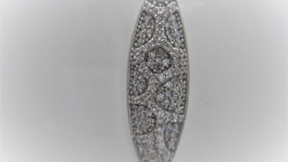 Rhodium plated 925 sterling silver pendant set with white topaz Approx size  35mm x 11mm Matching earrings available
