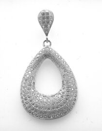 Rhodium plated 925 sterling silver pendant set with white cubic zirconia Approx size  36mm x 18.5mm Matching earrings available