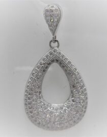 Rhodium plated 925 sterling silver pendant set with white cubic zirconia Approx size  36mm x 18.5mm Matching earrings available