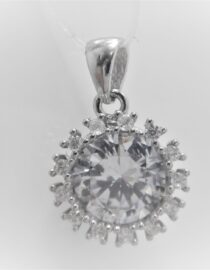 Rhodium plated 925 sterling sing silver set with white cubic zirconia Approx size  12mm diam Matching earrings available