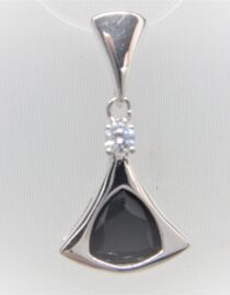 Rhodium plated 925 sterling silver pendant set with white & black CZ   25 X 14 MM
