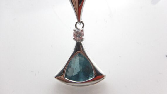 Rhodium plated 925 sterling silver pendant set blue & white CZ  25 X 14 MM