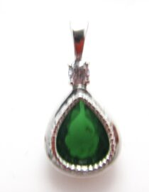 Rhodium plated 925 sterling silver pendant set with green CZ  18.5 X 9 MM