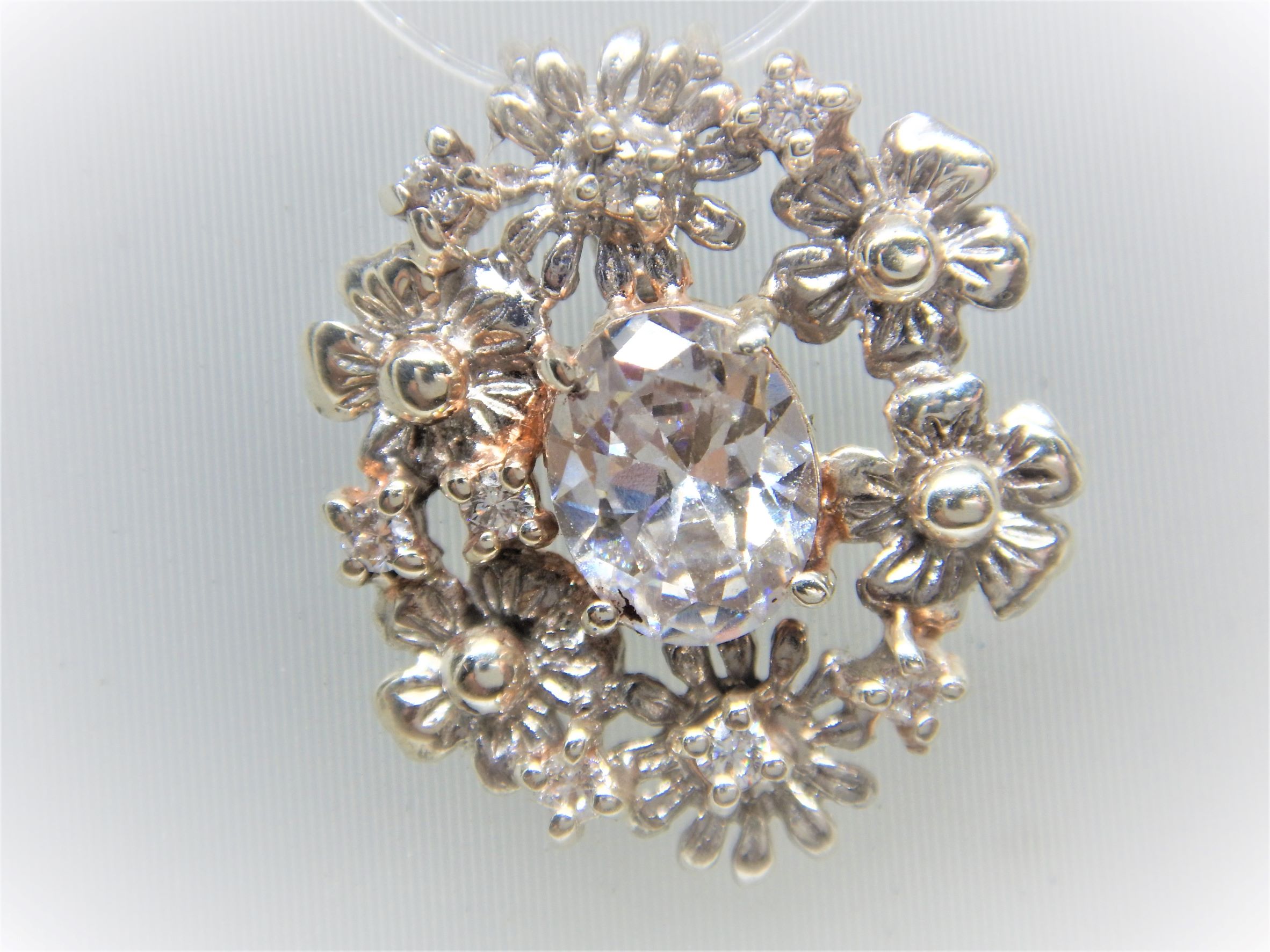 Rhodium plated handmade 925 sterling silver pendant with gold plating  set with CZ  23 X 20 MM