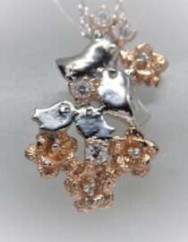 Rhodium plated handmade 925 sterling silver pendant with gold plating set with CZ   34.5 X 19 MM
