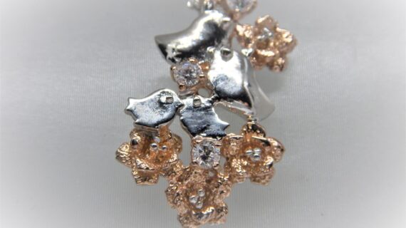 Rhodium plated handmade 925 sterling silver pendant with gold plating set with CZ   34.5 X 19 MM