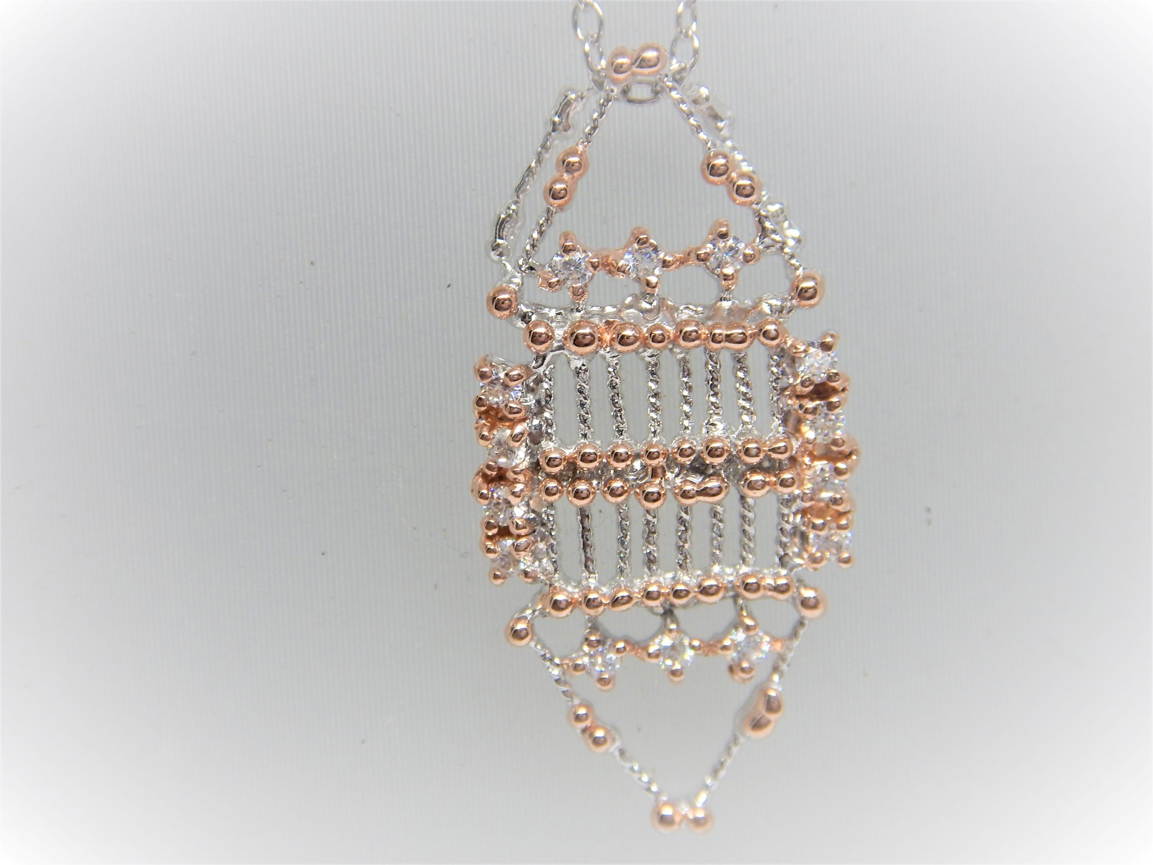 Rhodium plated handmade 925 sterling silver pendant with gold plating set with CZ  36.5 X 17.5 MM