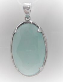 Rhodium plated 925 sterling silver pendant with natural aqua chalcedony Approx size  28mm x 16mm Matching ring & earrings available