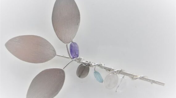 925 Sterling silver pendant / Brooch with natural crystals    Approx size  90mm x 65mm Matching earrings available