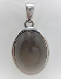 Rhodium plated 925 oval sterling silver pendant with natural  smoky quartz Approx size  21mm x 14.5mm
