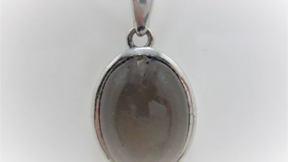 Rhodium plated 925 oval sterling silver pendant with natural  smoky quartz Approx size  21mm x 14.5mm