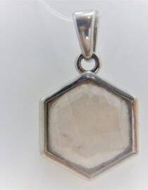 Rhodium plated 925 sterling silver hexagonal pendant with faceted natural Rose quartz Approx size  14.5mm diam