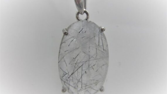 Rhodium plated 925 sterling silver oval pendant with natural moon stone Approx size  22mm x 14mm