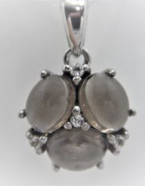 Rhodium plated 925 sterling silver pendant set with natural Smoky quartz & white topaz DIAM 14 MM