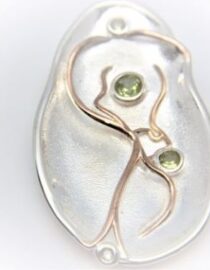 Rhodium plated 925 sterling silver pendant with gold plating set with natural Peridot 39.6 X  22.45MM