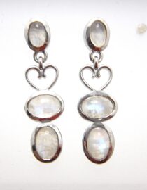 Rhodium plated 925 sterling silver earrings set with natural Rainbow moonstone Approx size   31mm long Matching pendant available