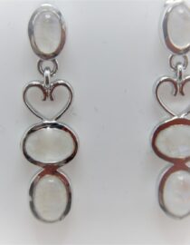Rhodium plated 925 sterling silver earrings set with natural Rainbow moonstone Approx size   31mm long Matching pendant available