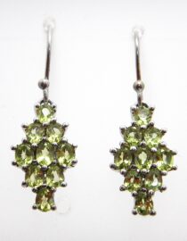 Rhodium plated 925 sterling silver earrings set with natural Peridot  22.6 X  11.25 MM