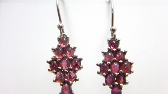 Rhodium plated 925 sterling silver earrings set with natural Pink Tourmaline 22.6 X 11.25 MM