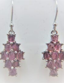 Rhodium plated 925 sterling silver earrings set with natural Pink Tourmaline 22.6 X 11.25 MM