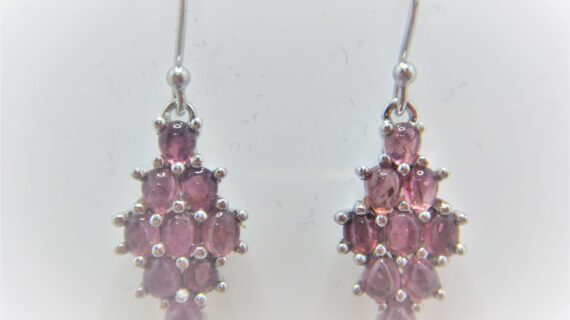 Rhodium plated 925 sterling silver earrings set with natural Pink Tourmaline 22.6 X 11.25 MM