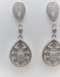 Rhodium plated 925 sterling silver earrings set with natural Diamonds size 35.2 X 12.65 MM