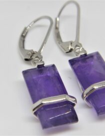 Natural Amethyst earrings set in Rhodium plated 925 sterling silver Approx Size :  16MM X 8MM