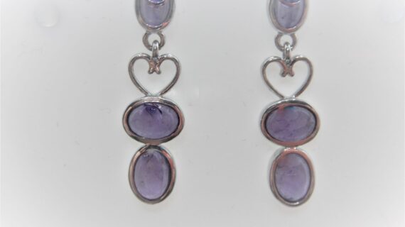 Rhodium plated 925 sterling silver earrings set with natural Amethyst Approx size  31mm long Matching pendant available