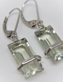 Natural green Amethyst earrings set in Rhodium plated 925 sterling silver Approx Size : 16MM X 8MM