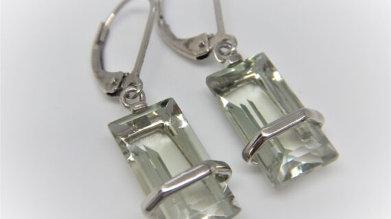 Natural green Amethyst earrings set in Rhodium plated 925 sterling silver Approx Size : 16MM X 8MM