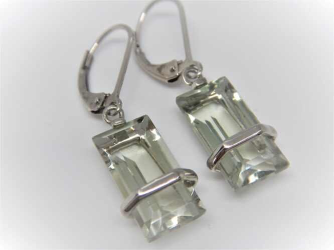 Natural green Amethyst earrings set in Rhodium plated 925 sterling silver Approx Size : 16MM X 8MM