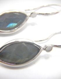 Rhodium plated 925 sterling silver earrings set with natural faceted Labradorite Approx size 20mm x 10mm