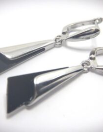 Rhodium plated 925 sterling silver earrings set with black onyx Approx size   30mm x 10mm