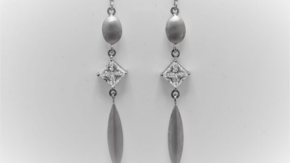 925 Sterling silver earrings with brushed finish set with cubic zirconia   Approx size  60mm long