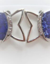 Rhodium plated 925 sterling silver butterfly earrings set with synthetic lapis lazuli & white cubic zirconia Approx size  18mm x 17mm